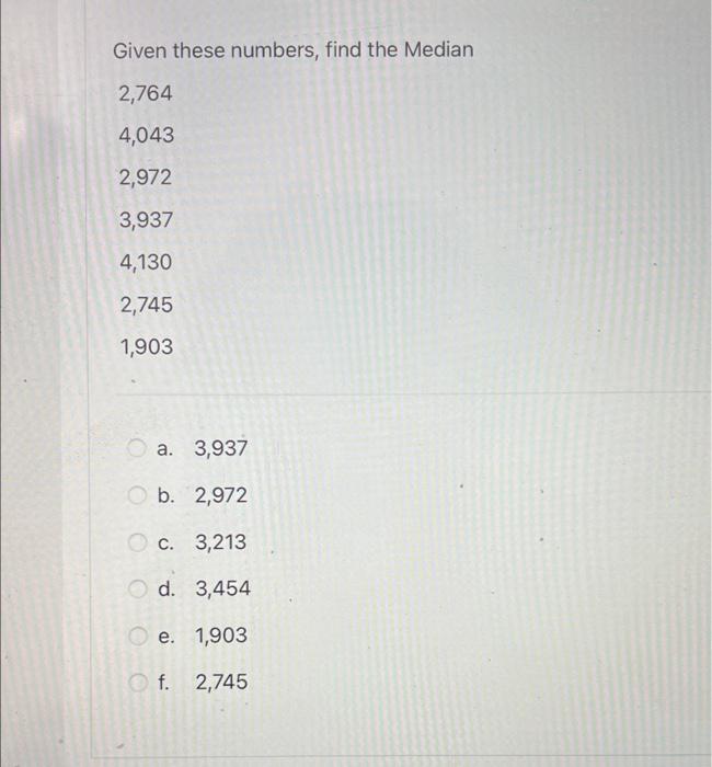 Given these numbers, find the Median