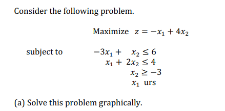 Consider the following problem. Maximize z = -x1