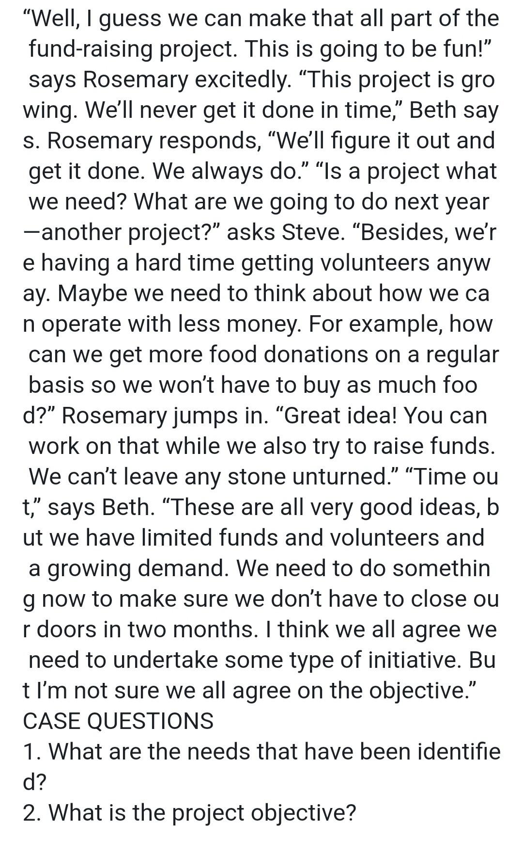 A Not-for-Profit Organization At a local college,