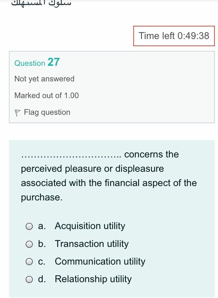 Time left 0:49:38 Question 27 Not yet answered