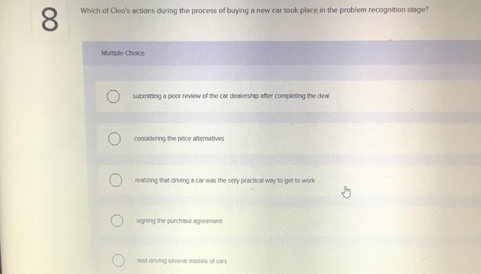 Which of Cleo's actions during the process of