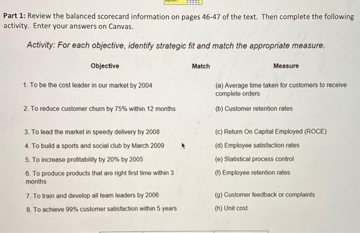 1/8 p Partial Question 2 Balanced Scorecard
