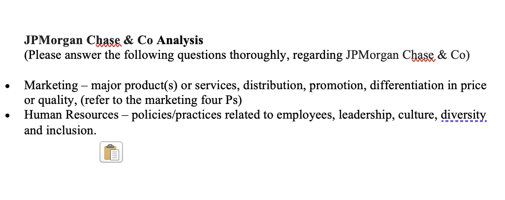 JPMorgan Chase \& Co Analysis (Please answer the