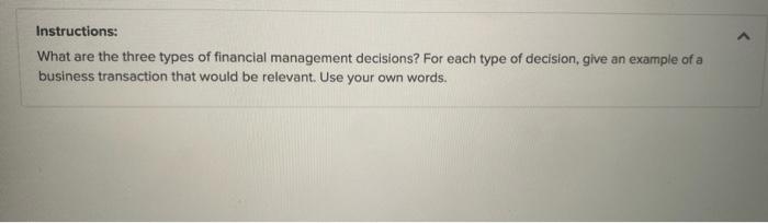 Instructions: What are the three types of