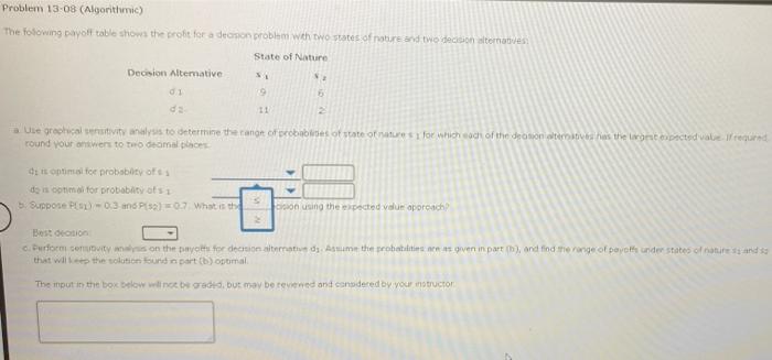 best decision: d1 or d2 Problem 13-08