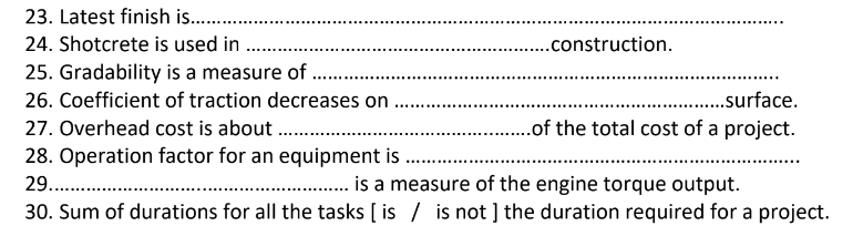 ....... 23. Latest finish is............ 24.