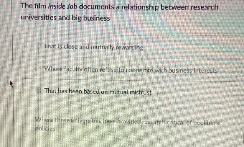 Q.1 Q.2 The film Inside Job documents a