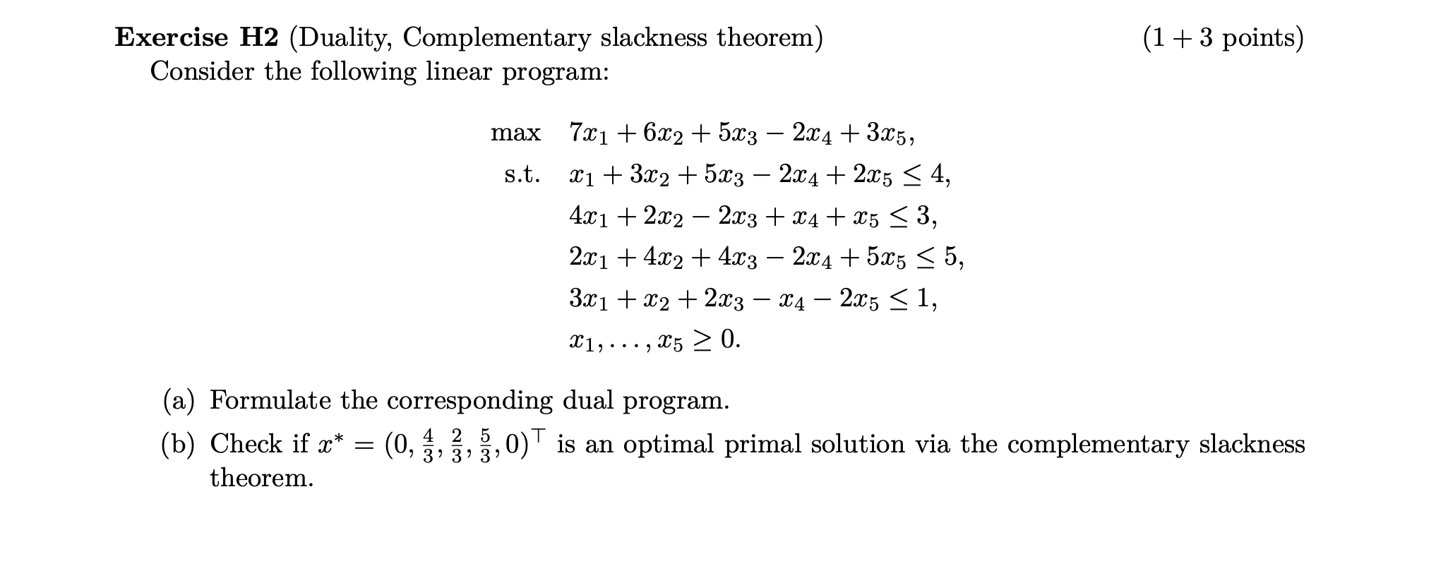 (1 + 3 points) Exercise H2 (Duality,