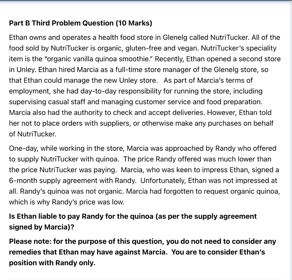 Part B Third Problem Question (10 Marks) Ethan