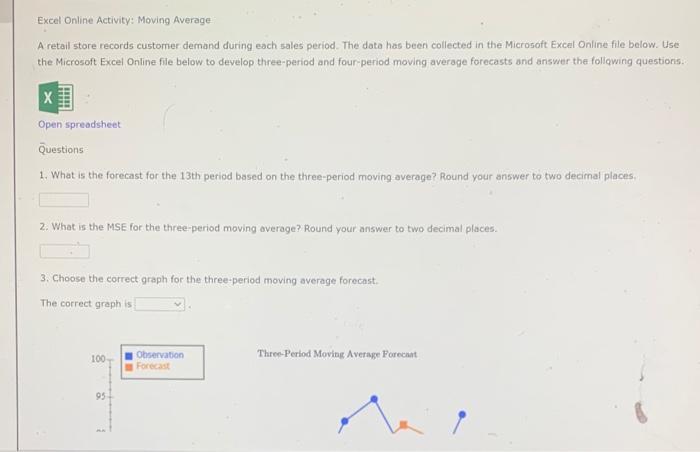 Excel Online Activity: Moving Average A retail