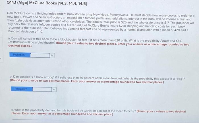 Q14.1 (Algo) McClure Books (14.3, 14.4, 14.5) Dan