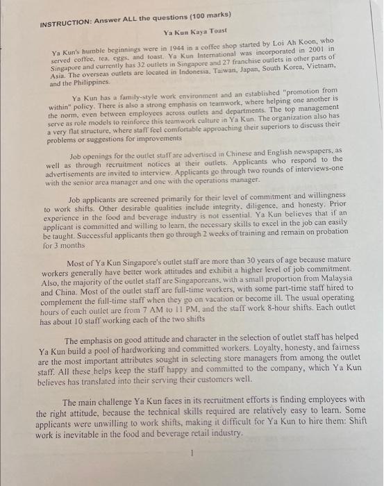 question 4 please Ya Kun Kaya Toust Ya Kun's