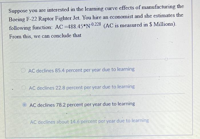 Suppose you are interested in the learning curve