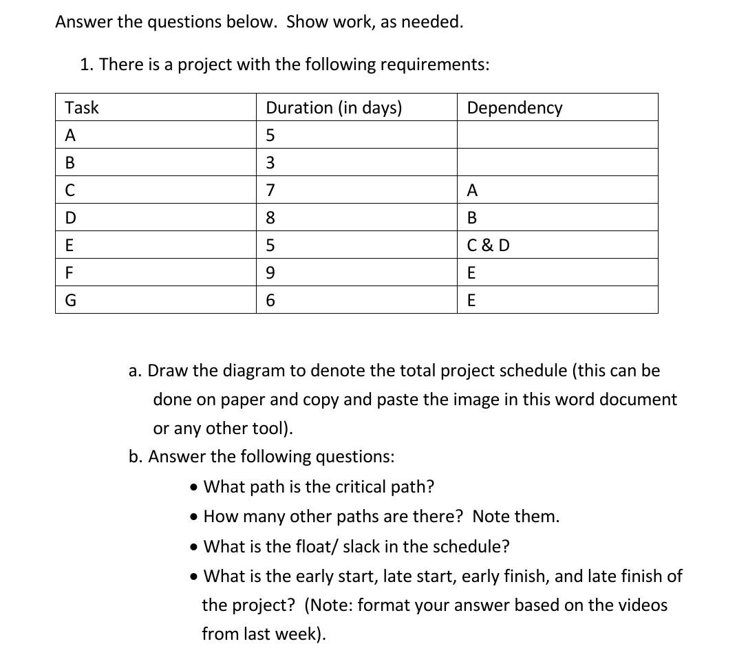 Answer the questions below. Show work, as needed.