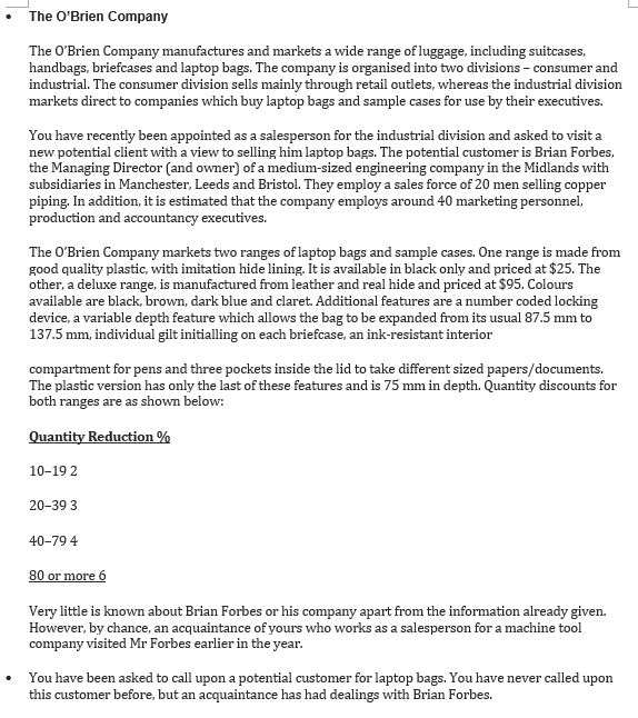 Write a scenario and apply elements of sales