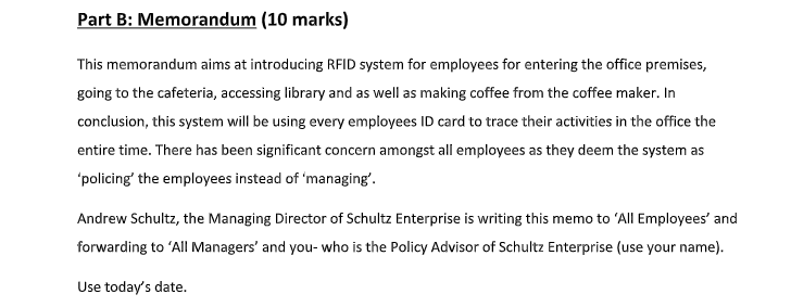 Help me please Part B: Memorandum (10 marks) This