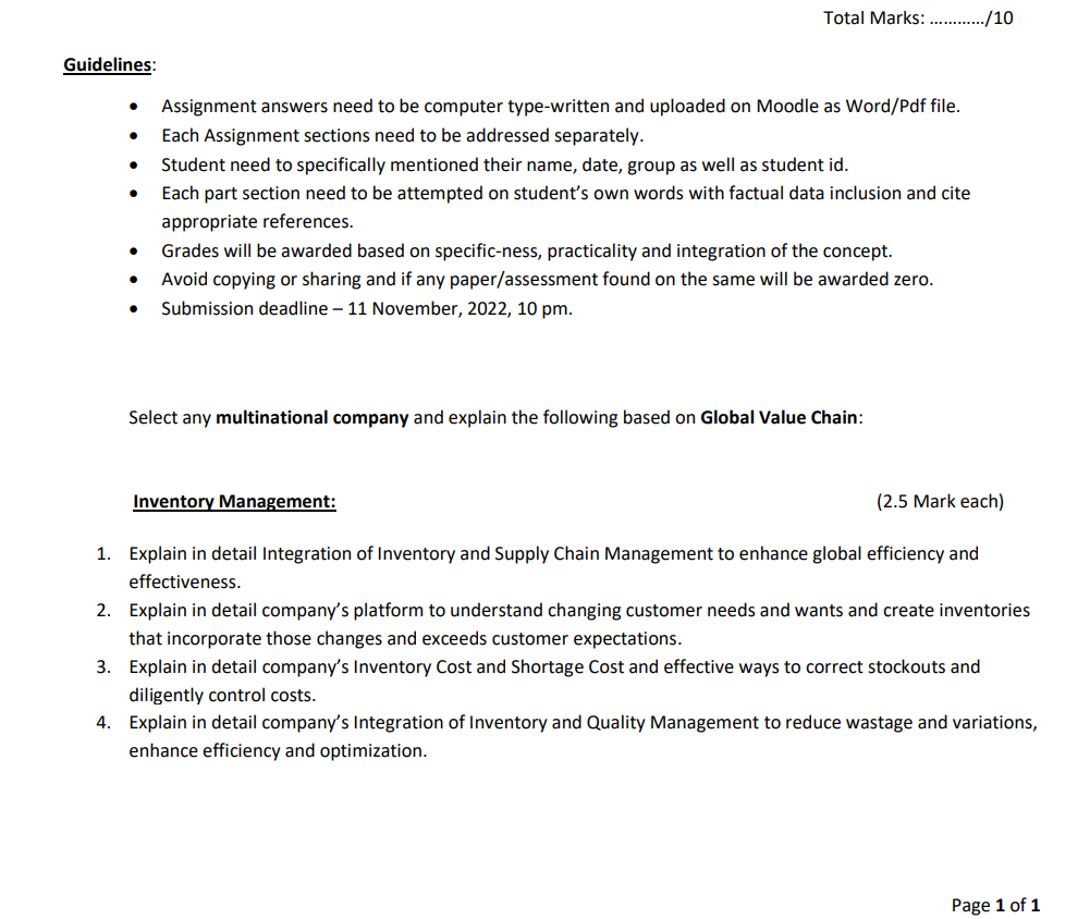 Guidelines: - Assignment answers need to be