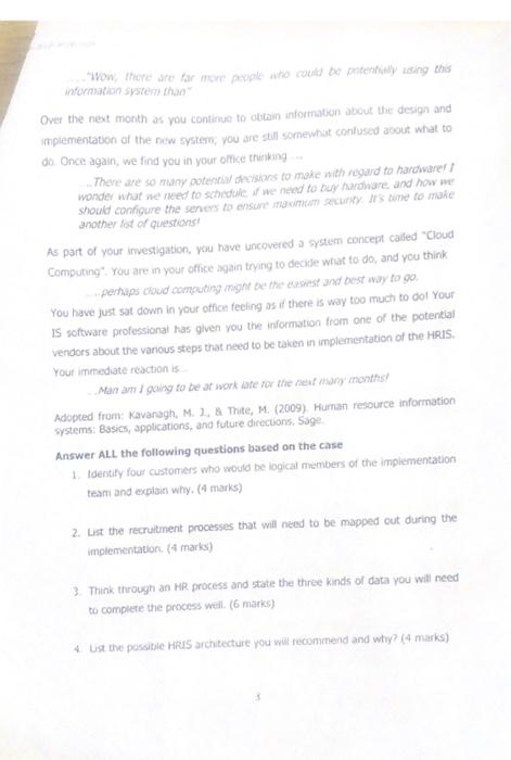 HRIS READ THE CASE STUDY AND ANSWER THE QUESTIONS