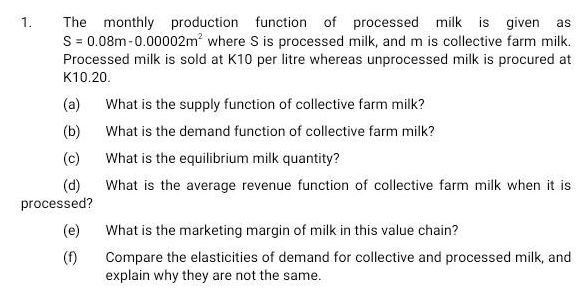 1. The monthly production function of processed