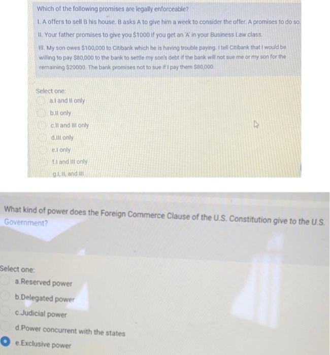 Which of the following promises are legally