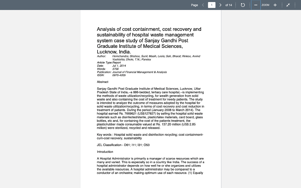 Please read the required case study: " Analysis