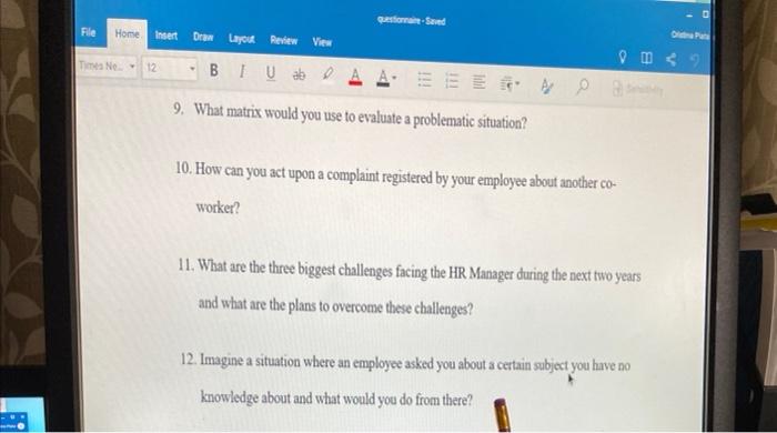 please help answer as if you are a hr manager