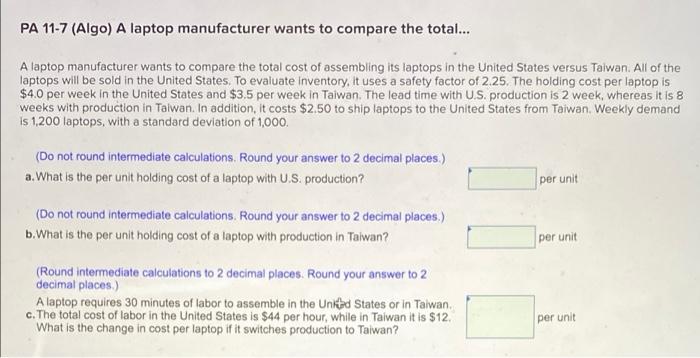 PA 11-7 (Algo) A laptop manufacturer wants to