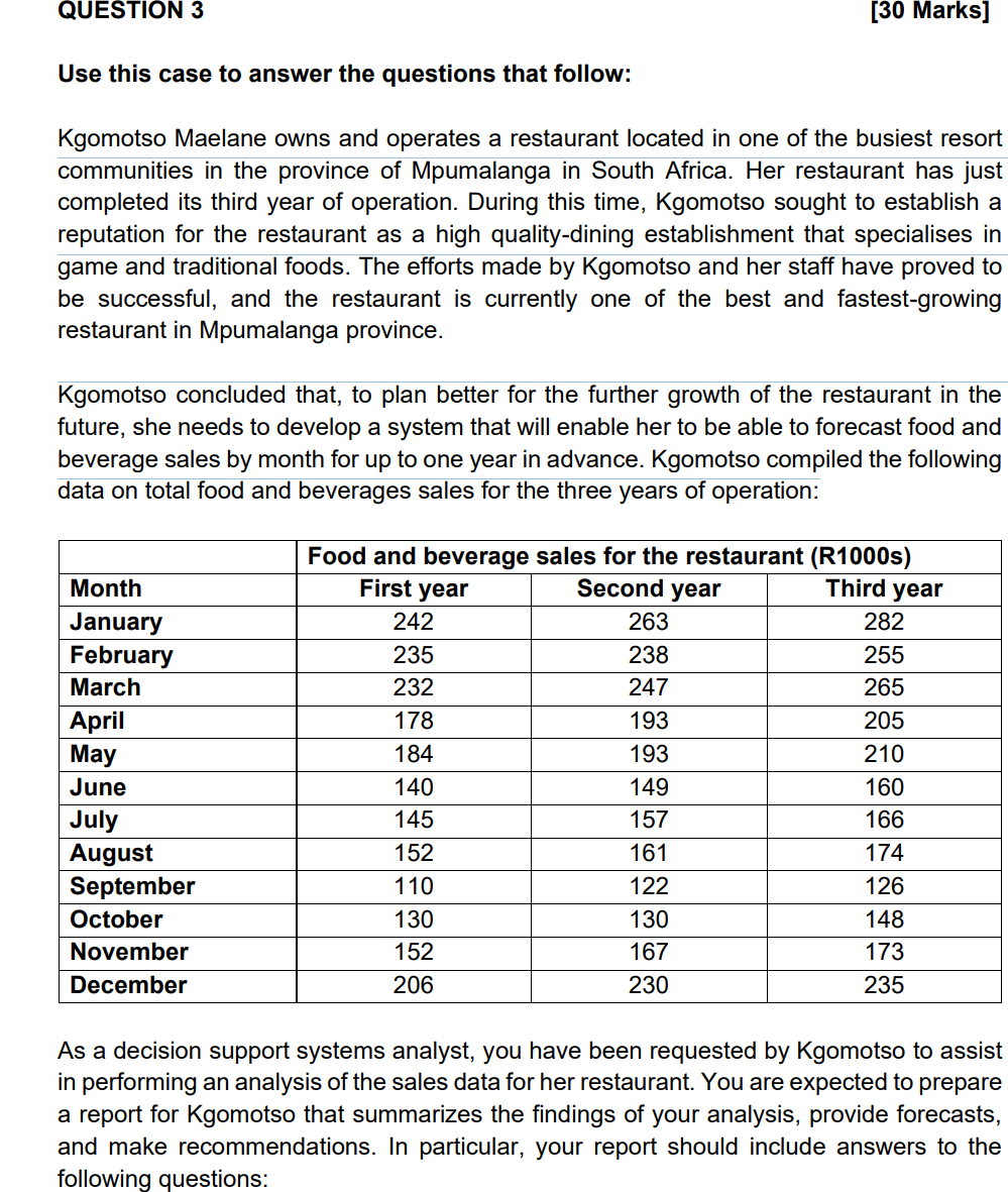 (a) A graph of the time series. (5 marks) (b)