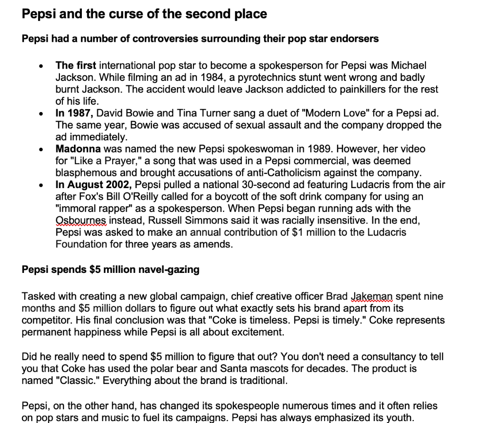 Pepsi and the curse of the second place Pepsi had