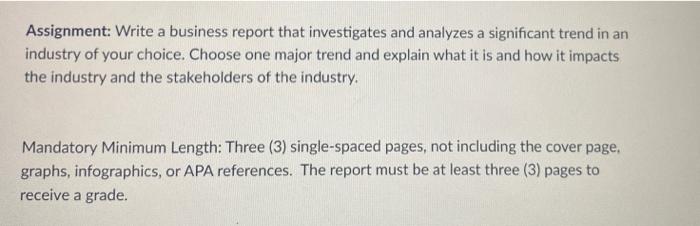 thx! Assignment: Write a business report that