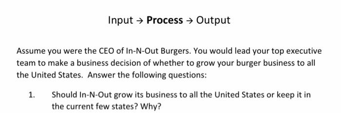 Input Process Output Assume you were the CEO of