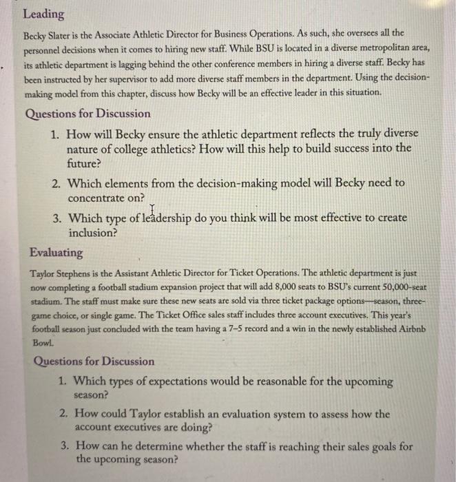 Need help Answer all questions please Leading