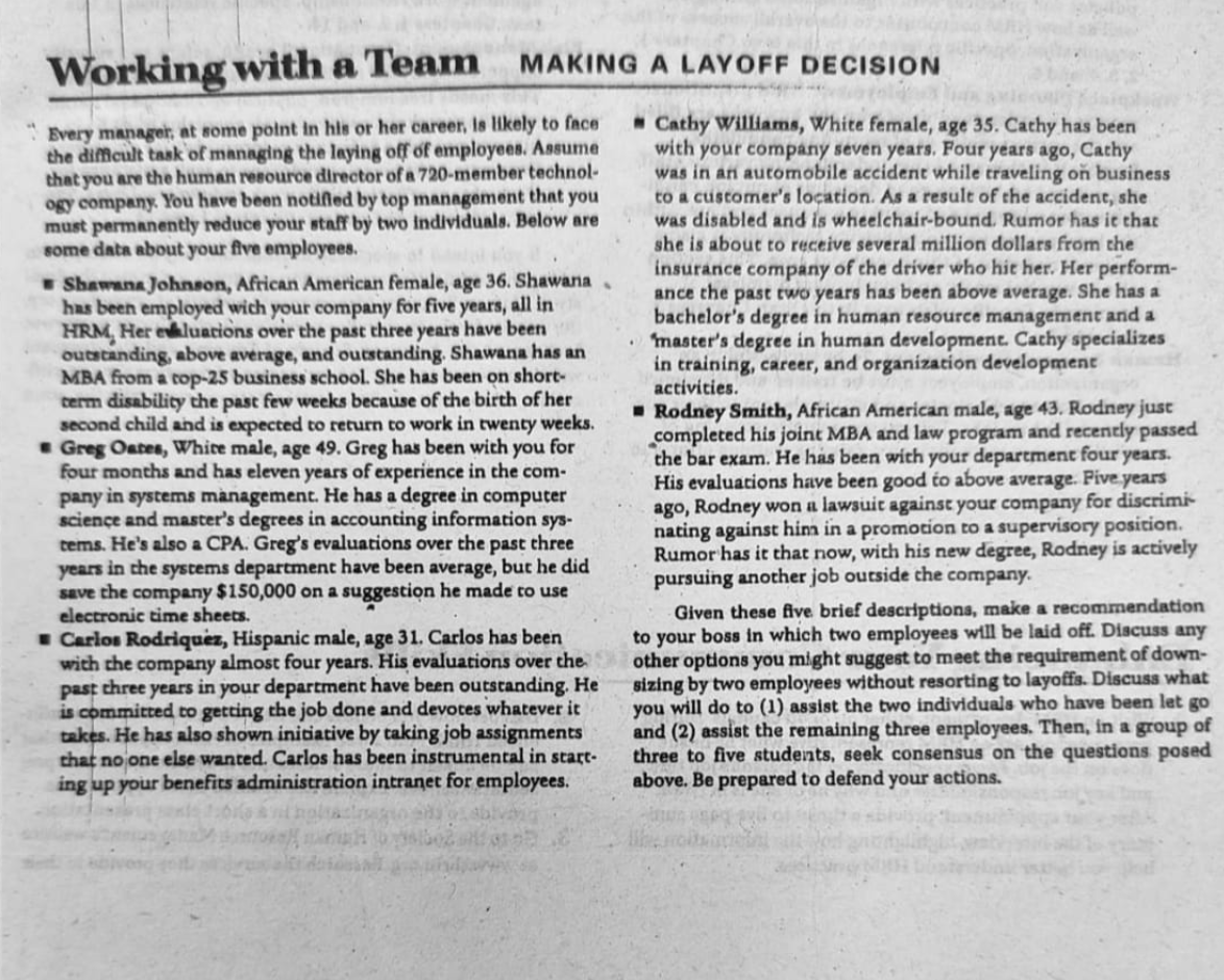 Title: MAKING A LAYOFF DECISION Question: Which