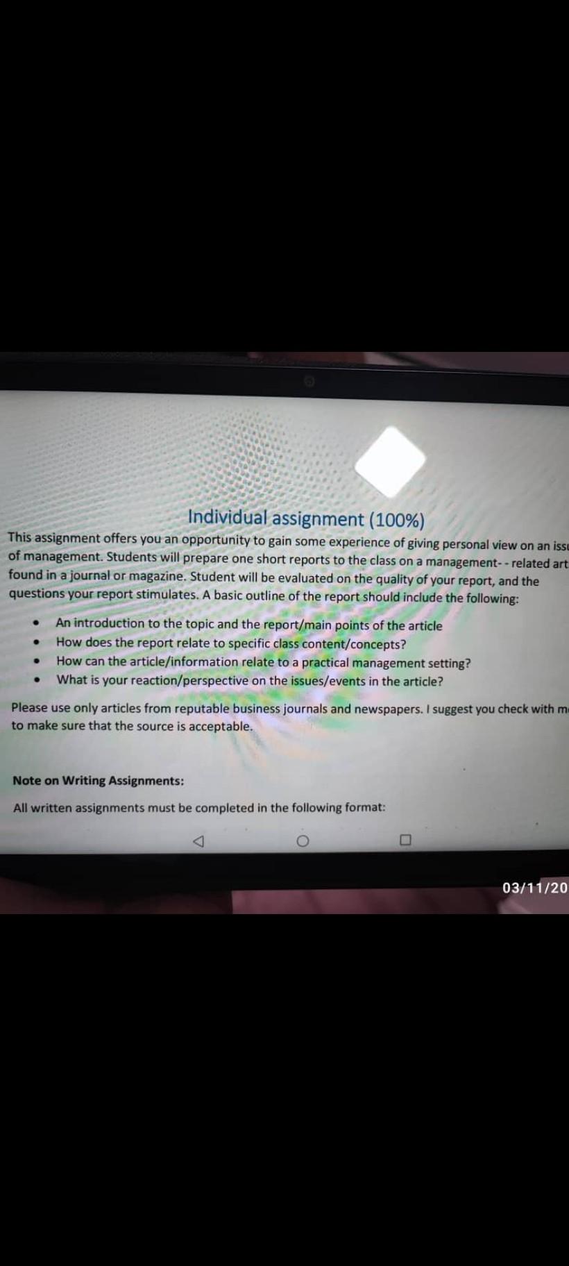 Individual assignment (100\%) This assignment