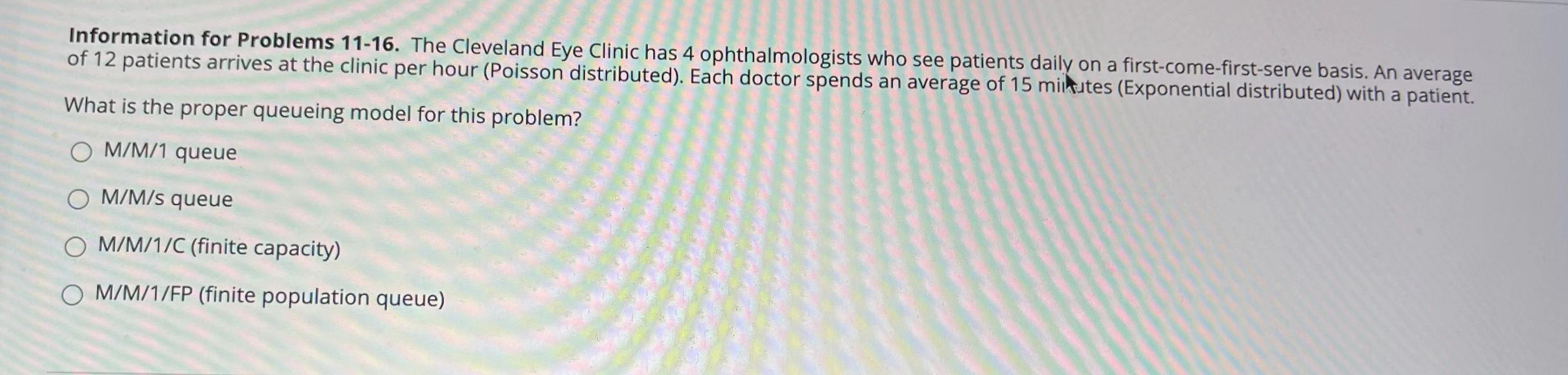 Information for Problems 11-16. The Cleveland Eye