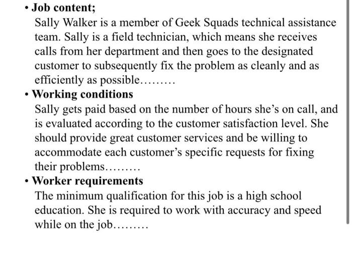 - Job content; Sally Walker is a member of Geek