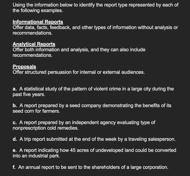 Using the information below to identify the