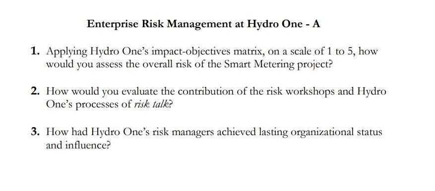 Enterprise Risk Management at Hydro One - A 1.