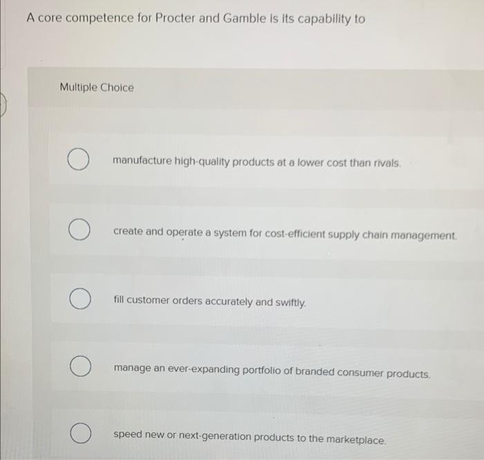 A core competence for Procter and Gamble is its