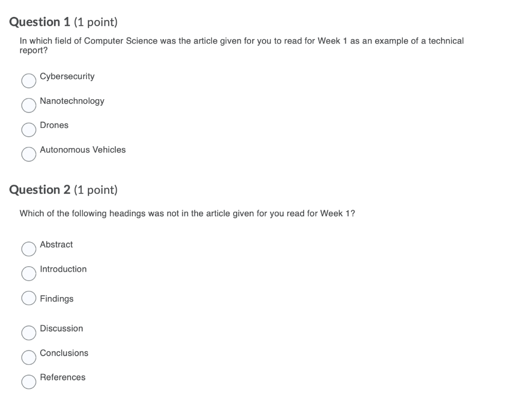 Question 1 (1 point) In which field of Computer