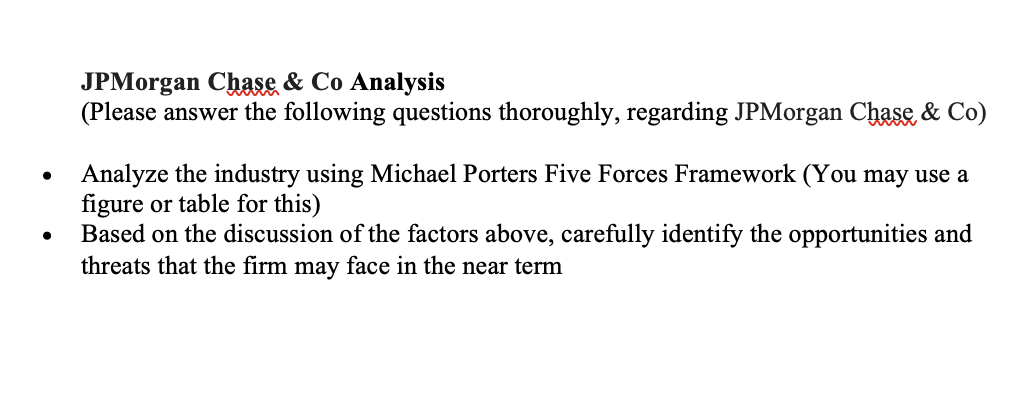 JPMorgan Chase \& Co Analysis (Please answer the