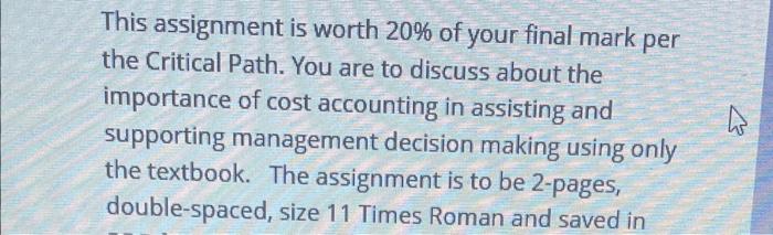 This assignment is worth 20% of your final mark