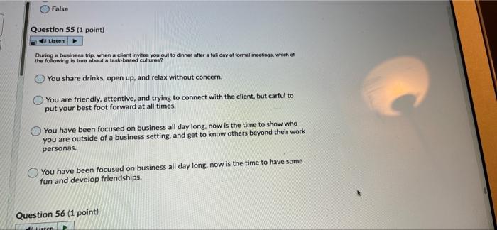 False Question 55 (1 point) Listen During a