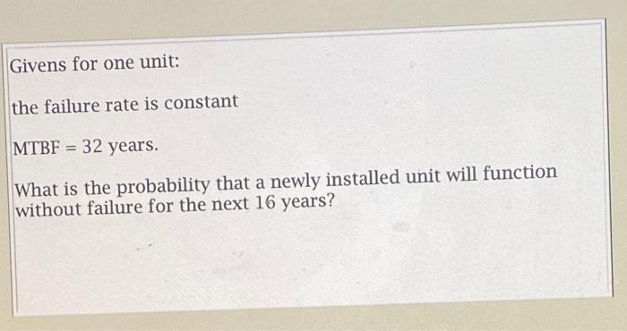 Givens for one unit: the failure rate is constant