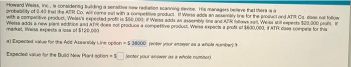 Howard Weiss, Inc., is considering building a