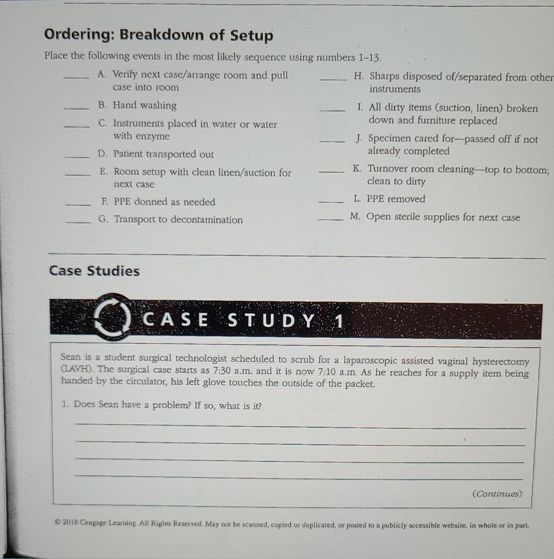 Ordering: Breakdown of Setup Place the following