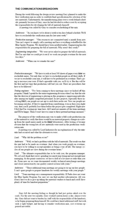 This is use the Blue Spider case study. 1. Due to