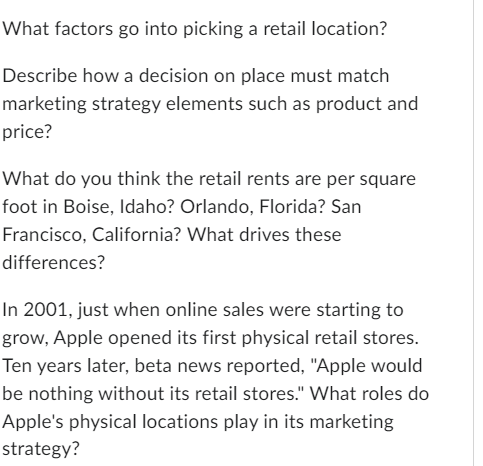What factors go into picking a retail location?