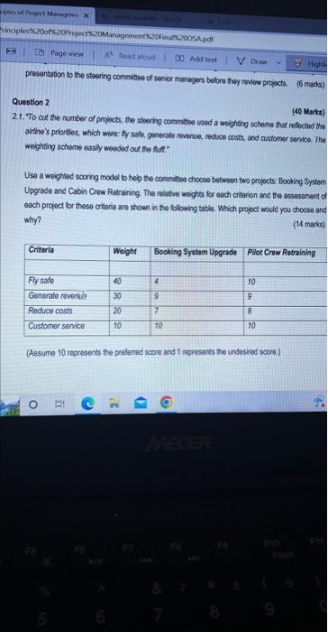 Question 2 21. To cut the number of projects, the