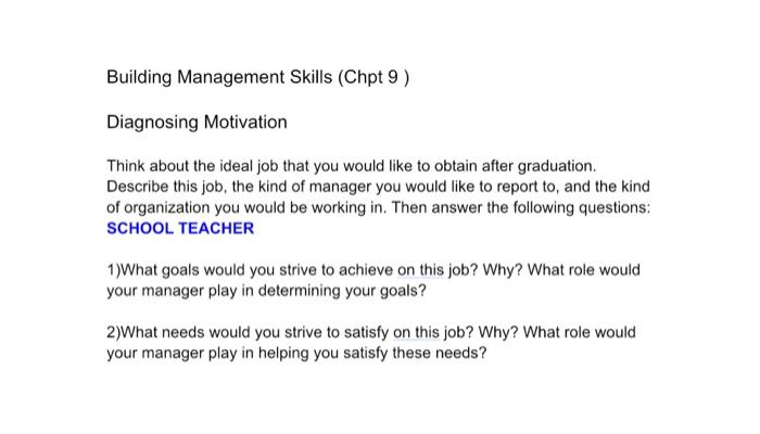 Building Management Skills (Chpt 9) Diagnosing